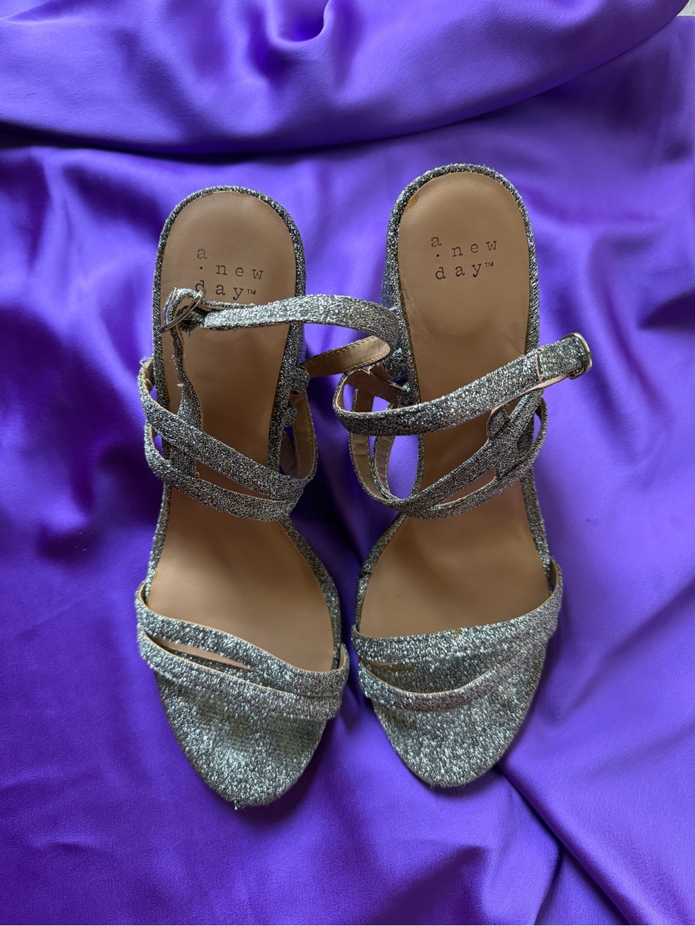 a new day Silver Glitter Strappy Heeled Sandals
